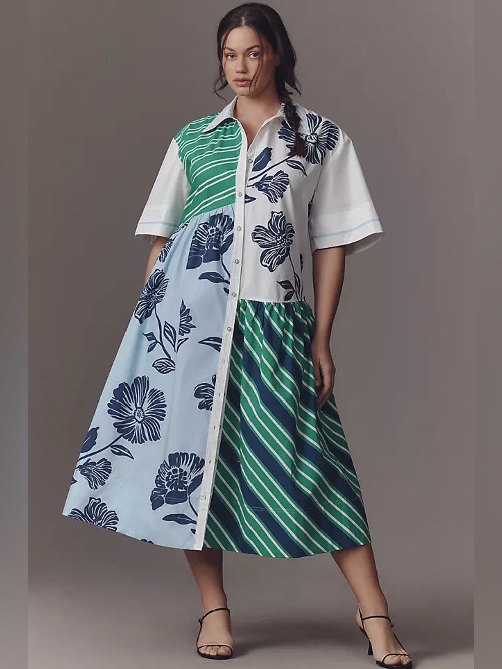 Maeve Beatrix Mixed-Print Shirt Dress Anthropologie